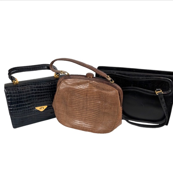 Andrew Geller Handbags - Vintage 60s Andrew Gellar Purses Set of 3 Croc Handbags Navy Black Brown Retro